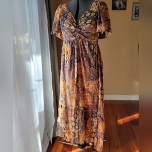 Angie Bohemian Maxi Dress in Orange and Brown Womens size Large